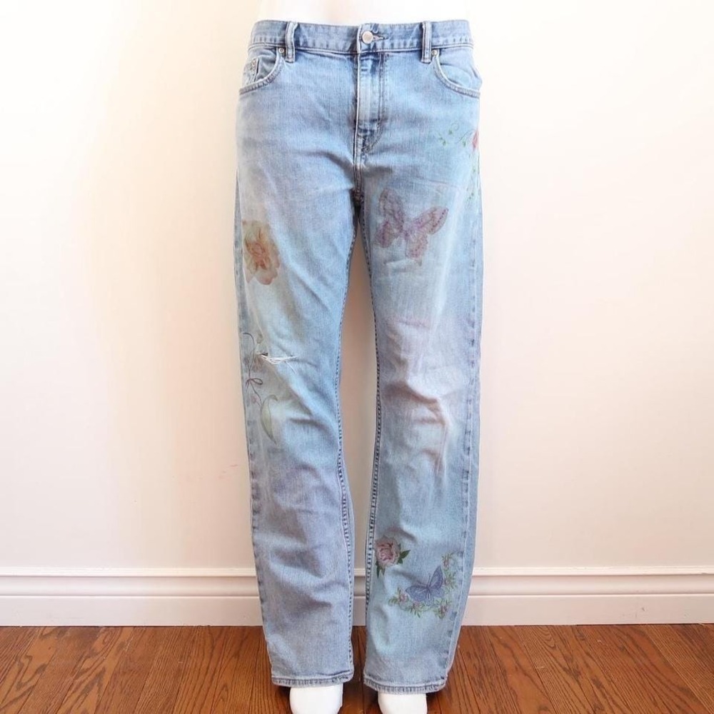 y2k banana republic floral butterfly straight leg jeans